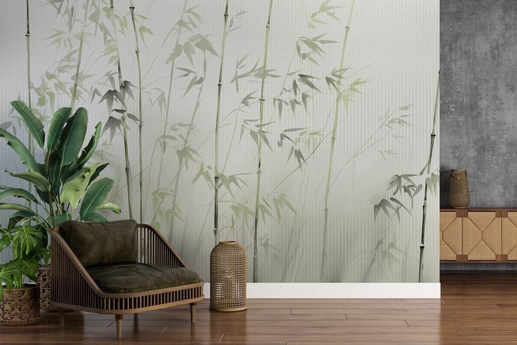 Bamboestengels met bladeren erop geschilderd — interieur 3
