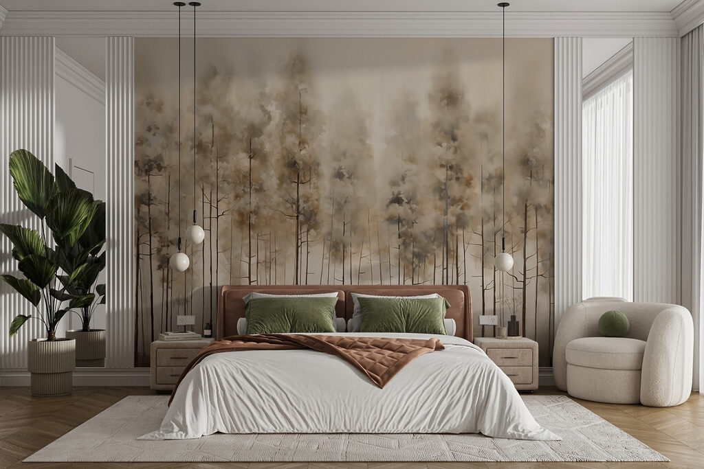 Hoge dennen in sepianevel — interieur 1