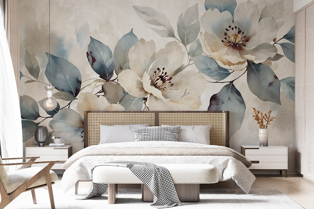Witte bloemen, blauwgroene takken — interieur 1