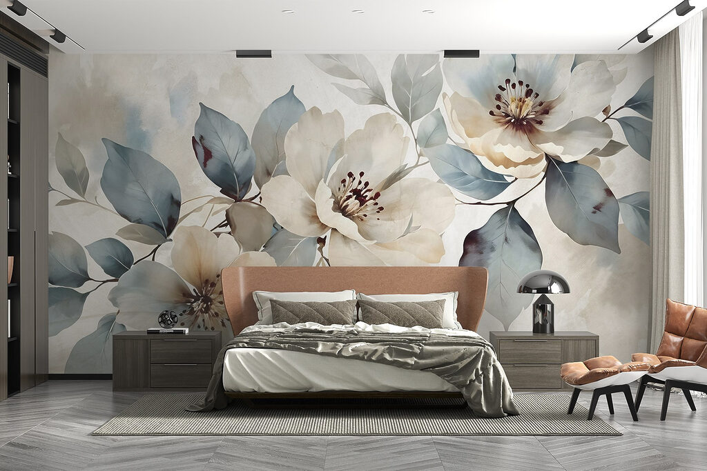 Witte bloemen, blauwgroene takken — interieur 2