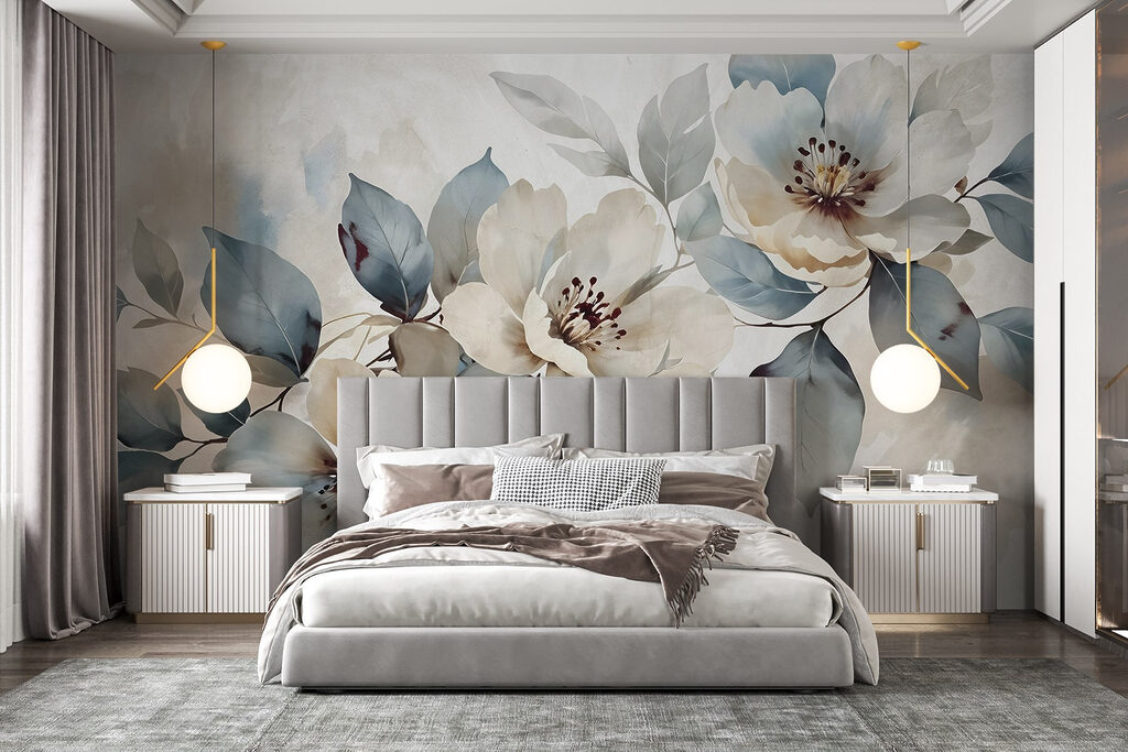 Witte bloemen, blauwgroene takken — interieur 3