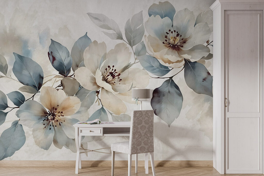 Witte bloemen, blauwgroene takken — interieur 4