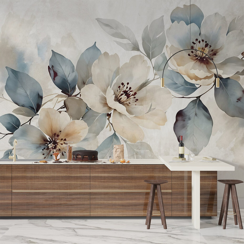 Witte bloemen, blauwgroene takken — interieur 6