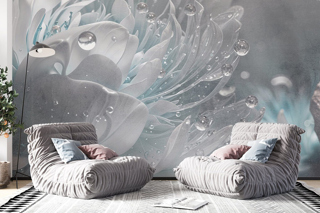 IJsblauwe bloem met dauw — interieur 2