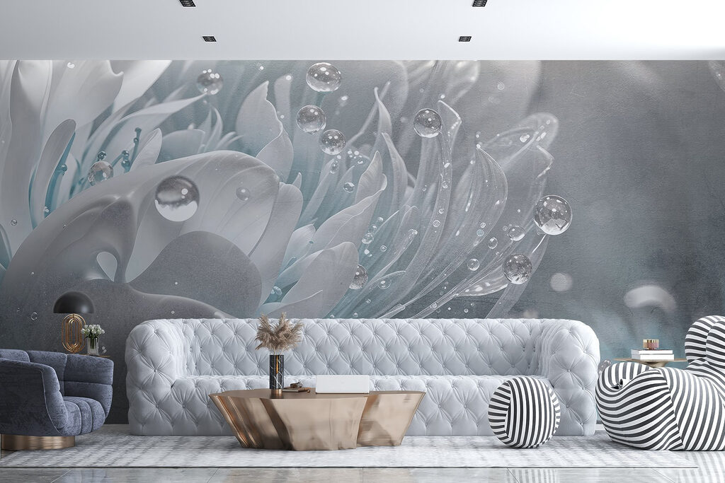 IJsblauwe bloem met dauw — interieur 4