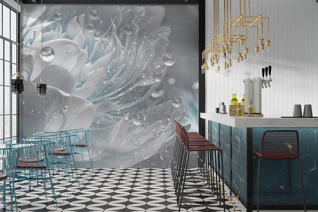 IJsblauwe bloem met dauw — interieur 5