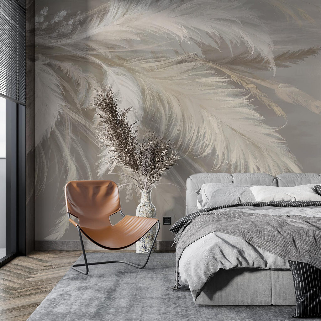 Delicate veren in zachte tinten in een interieur