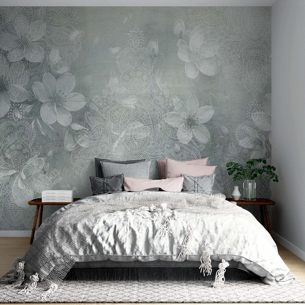 Bloemen op grijsgroene textuur — interieur 4