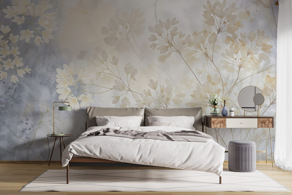 Witte bloesem in blauw — interieur 2
