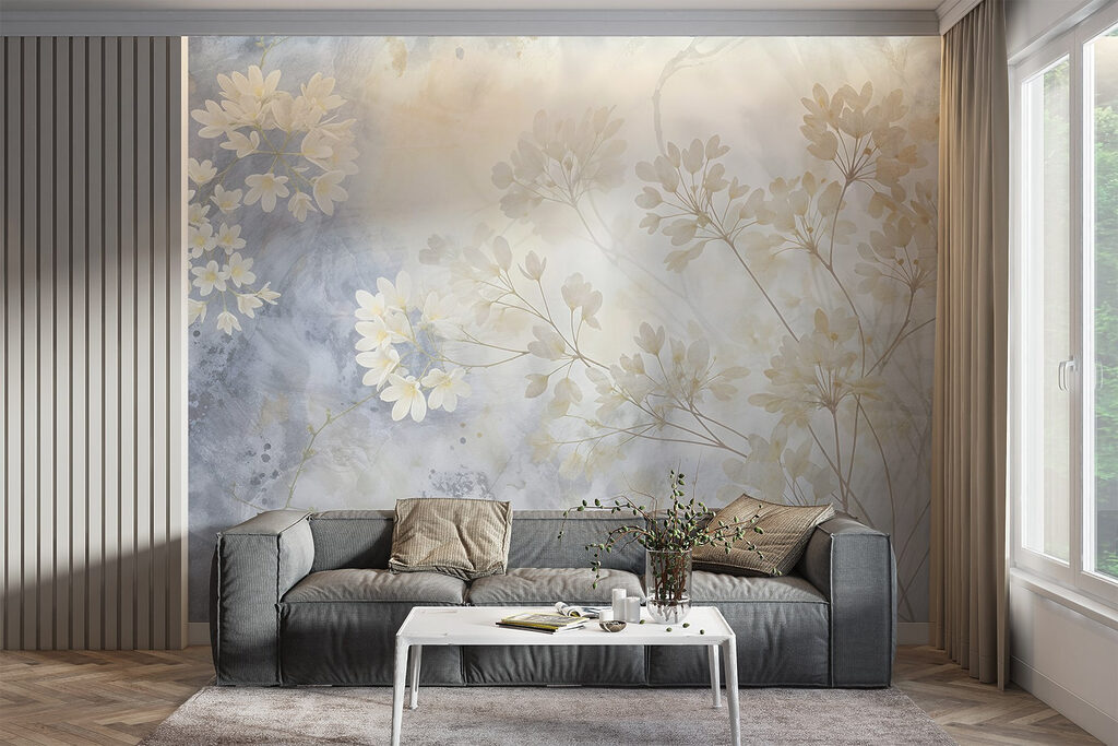 Witte bloesem in blauw — interieur 3