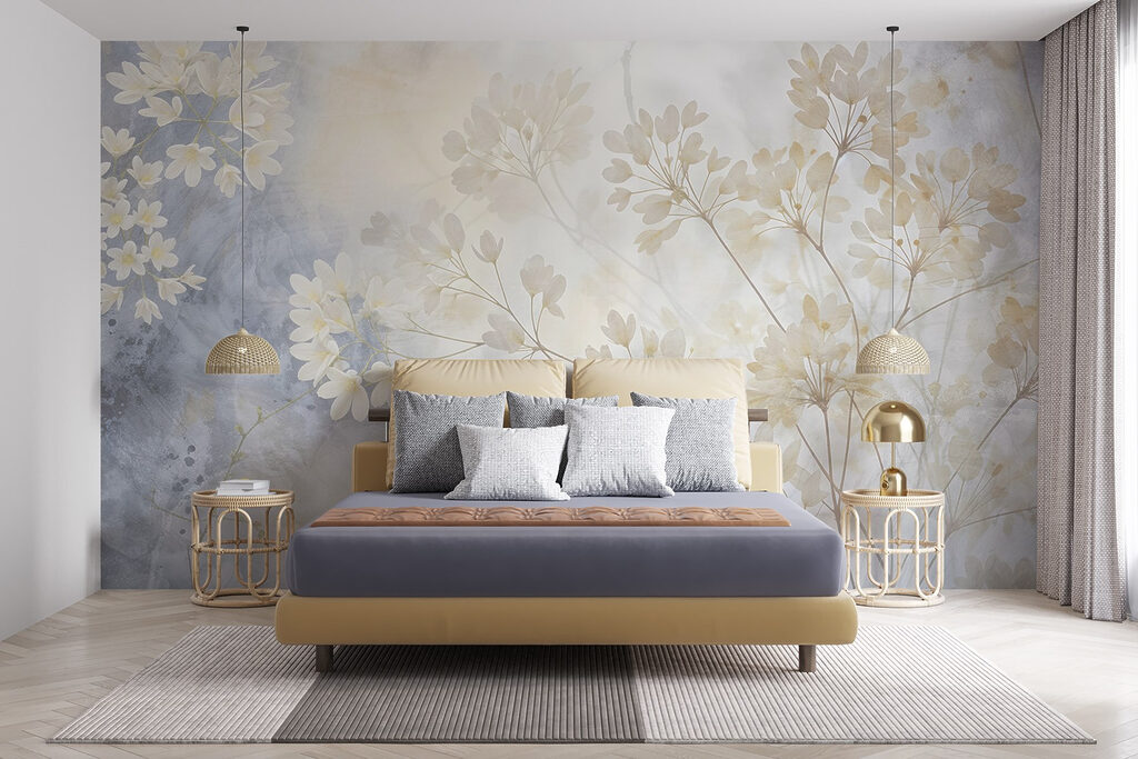 Witte bloesem in blauw — interieur 4
