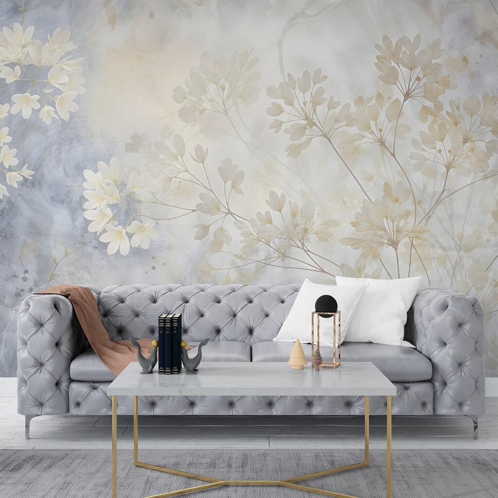 Witte bloesem in blauw — interieur 5