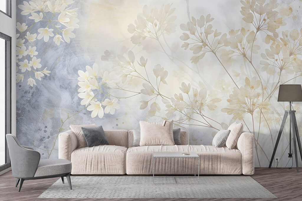 Witte bloesem in blauw — interieur 6