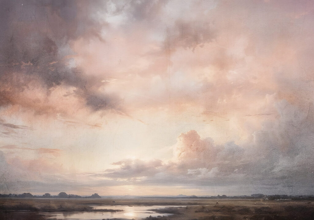 Avondwolken boven een waterlandschap — volledig ontwerp