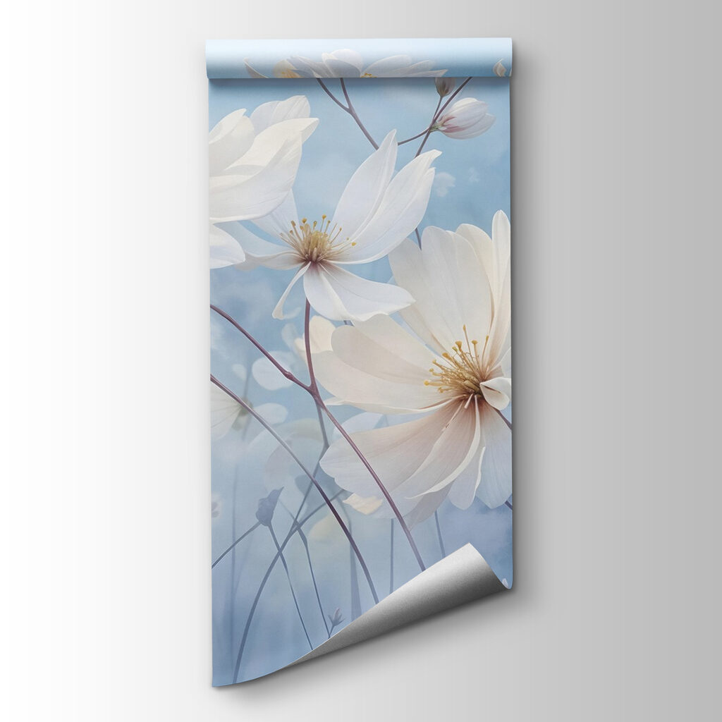 Witte bloemen op hemelsblauw — productweergave