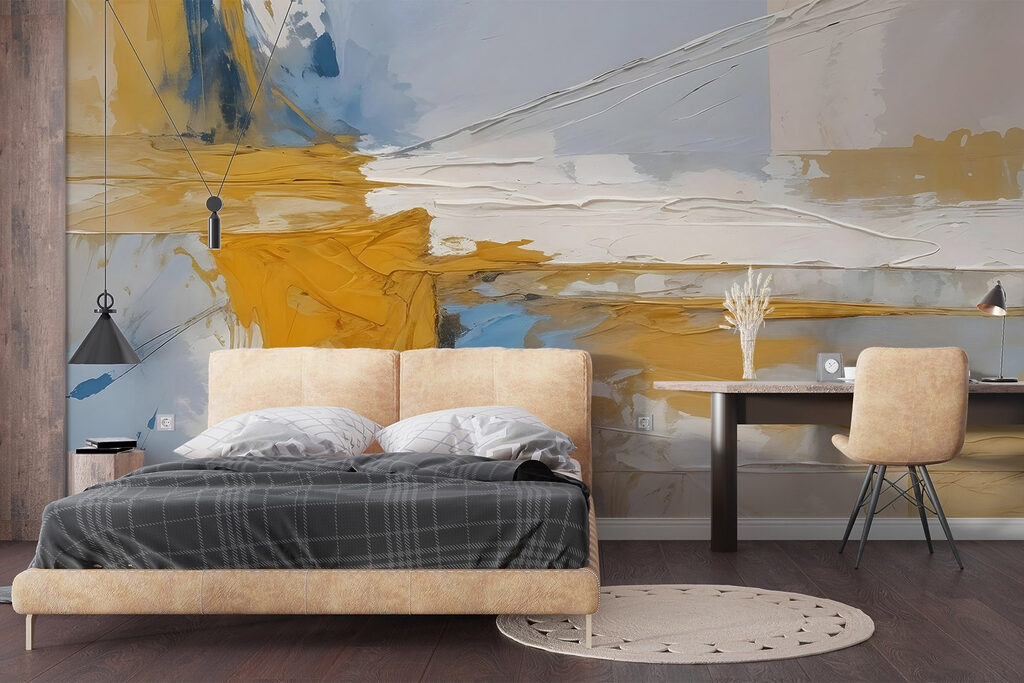 Schilderij van een kleurrijk schilderij in een interieur