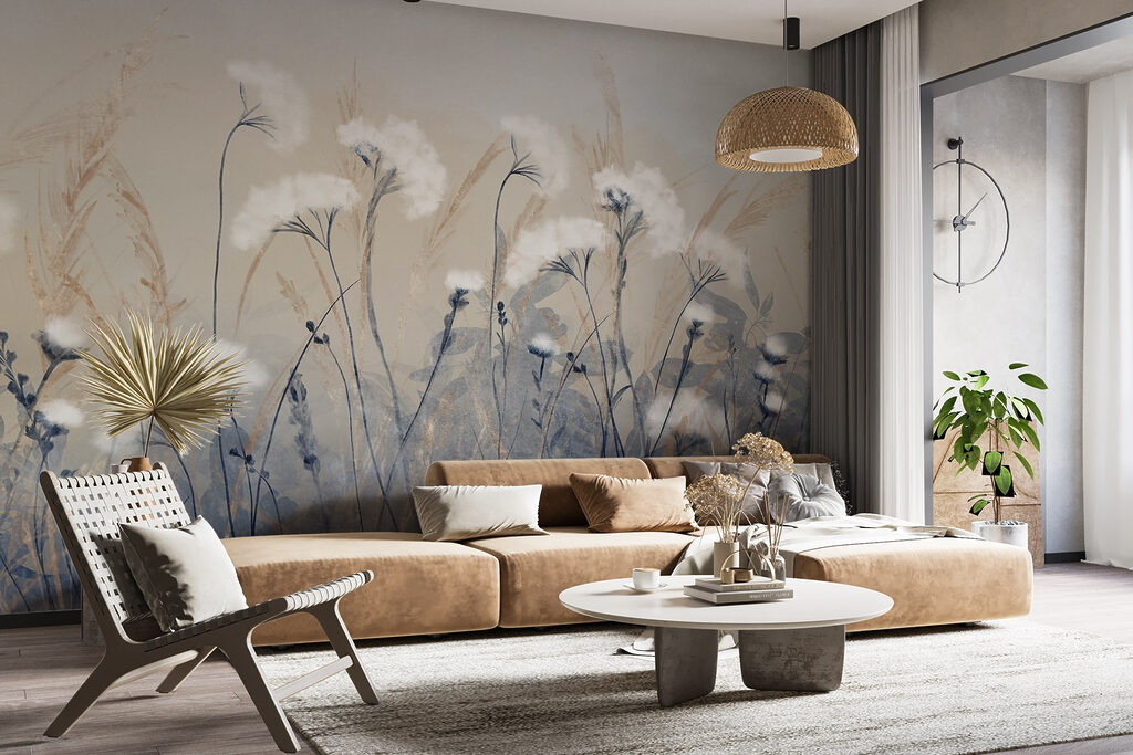 Witte veldbloemen boven donkerblauw — interieur 3