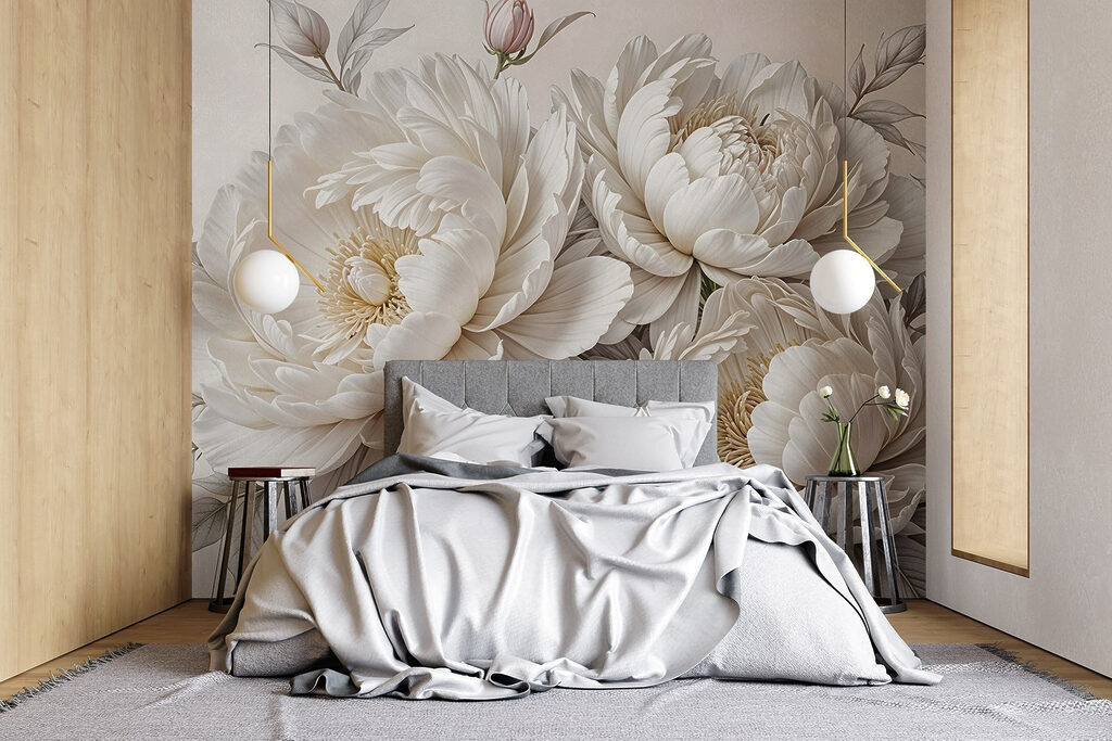 Witte pioenen in bladlijnen — interieur 2