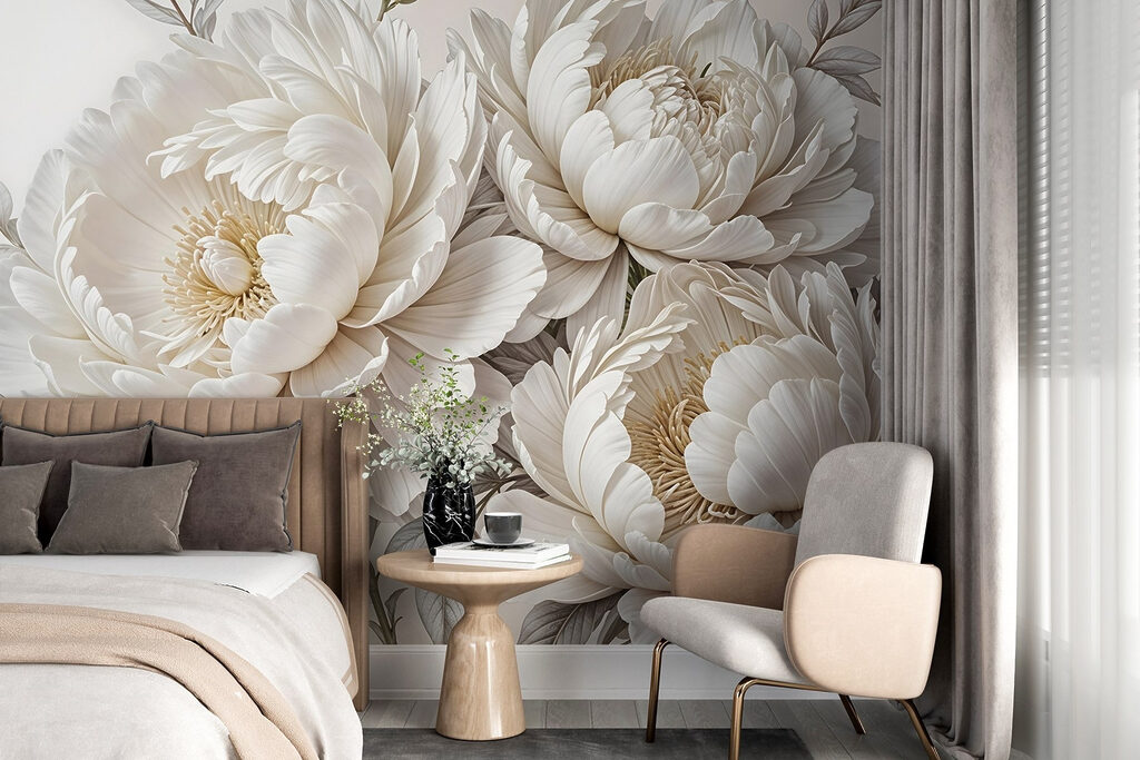 Witte pioenen in bladlijnen — interieur 3