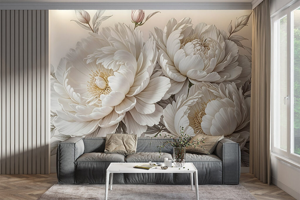 Witte pioenen in bladlijnen — interieur 4