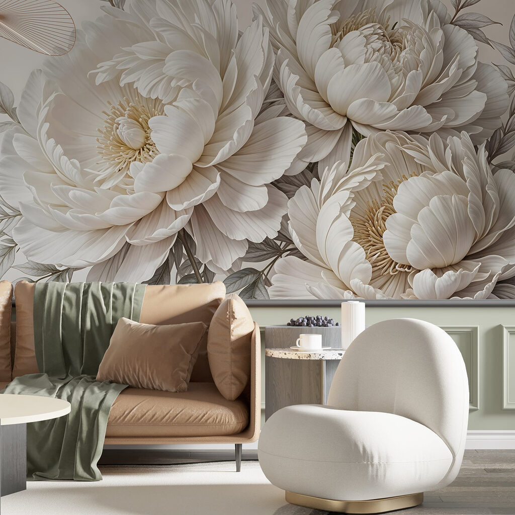 Witte pioenen in bladlijnen — interieur 5