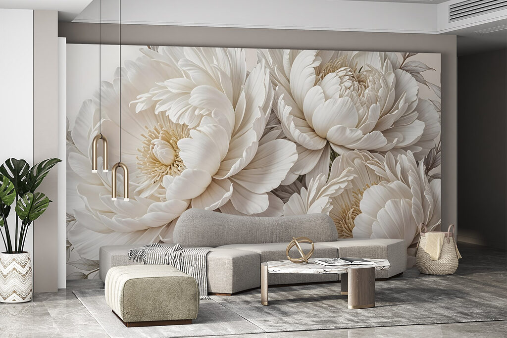 Witte pioenen in bladlijnen — interieur 6
