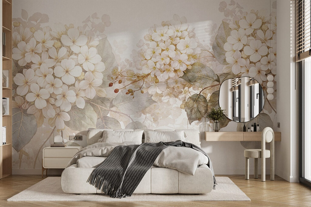Witte bloemtrossen met waterverfdruppels — interieur 1