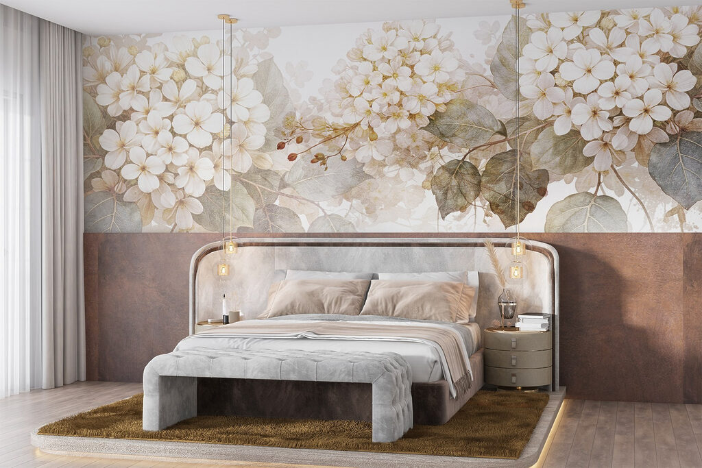 Witte bloemtrossen met waterverfdruppels — interieur 2