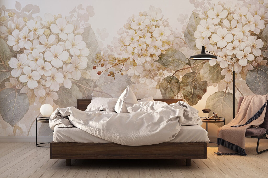 Witte bloemtrossen met waterverfdruppels — interieur 3