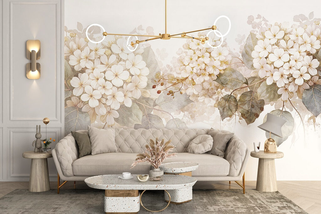 Witte bloemtrossen met waterverfdruppels — interieur 4