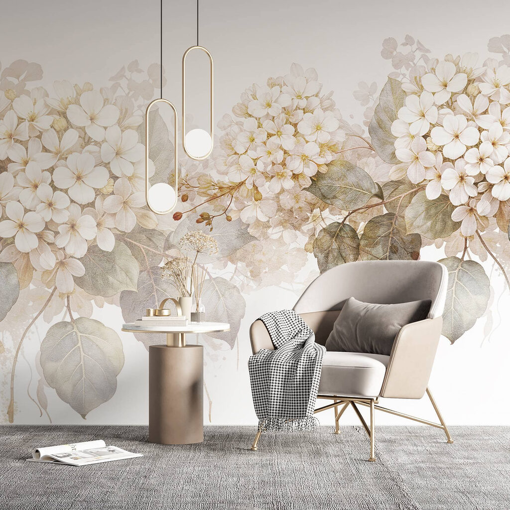 Witte bloemtrossen met waterverfdruppels — interieur 5