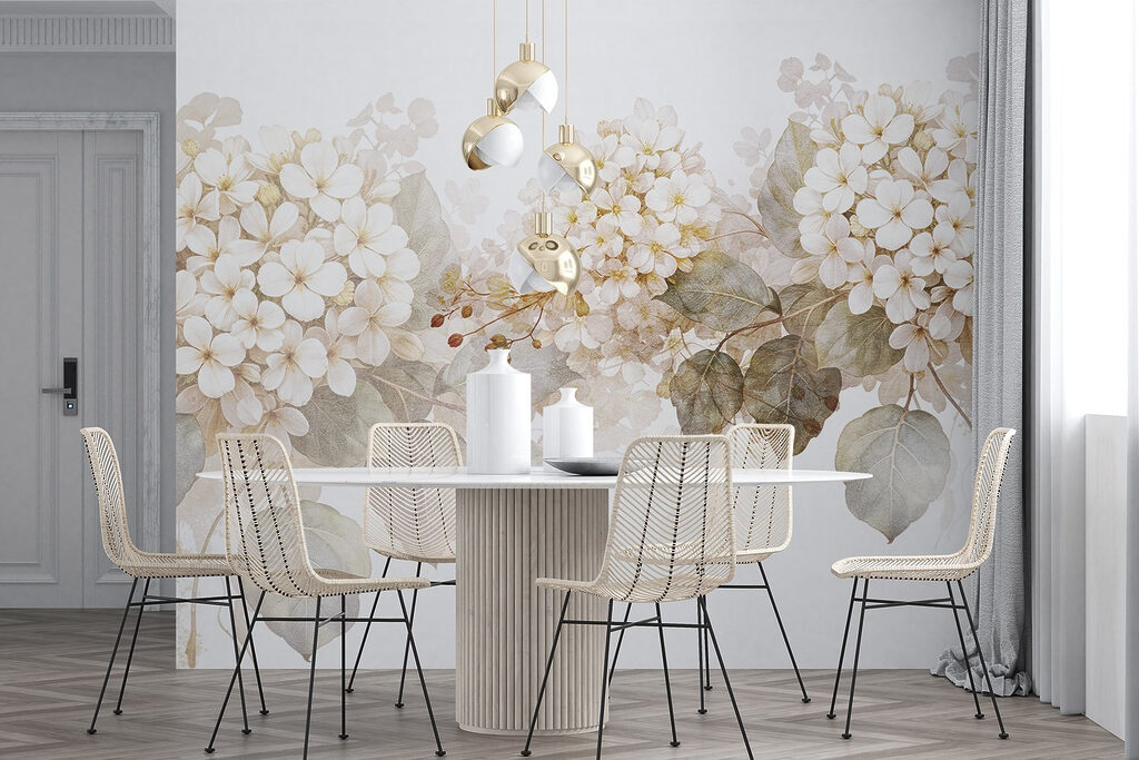 Witte bloemtrossen met waterverfdruppels — interieur 6