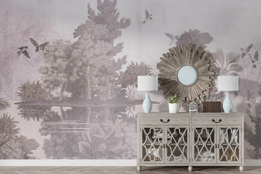 Vogels boven spiegelende boseilanden — interieur 4