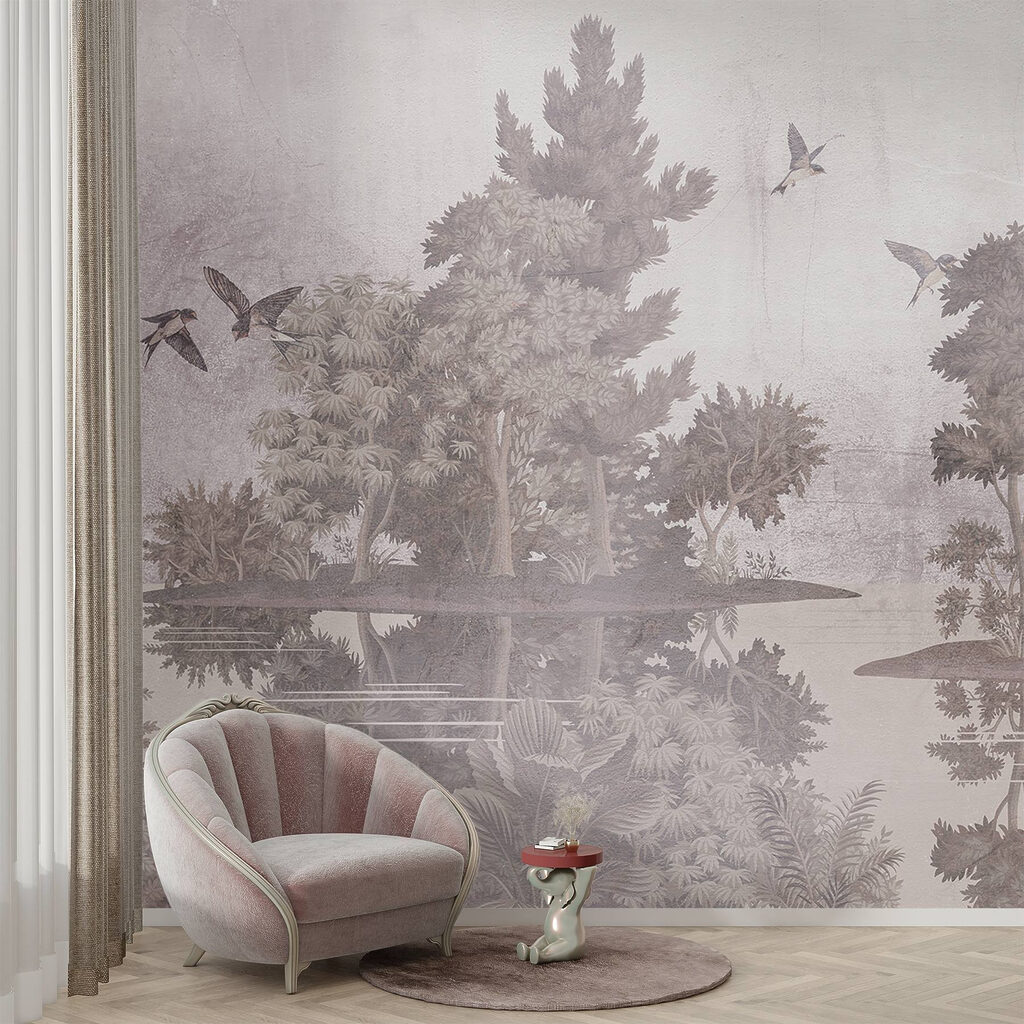 Vogels boven spiegelende boseilanden — interieur 5