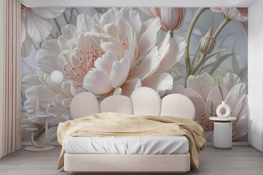 Delicate bloemen in zachte tinten in een interieur