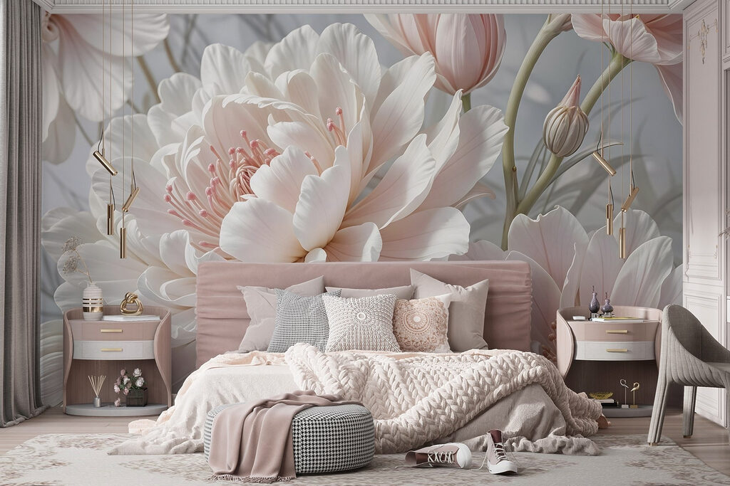 Witte bloei met rozegloed — interieur 3