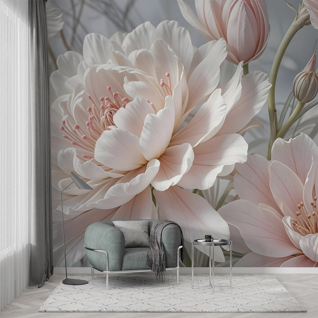 Witte bloei met rozegloed — interieur 5