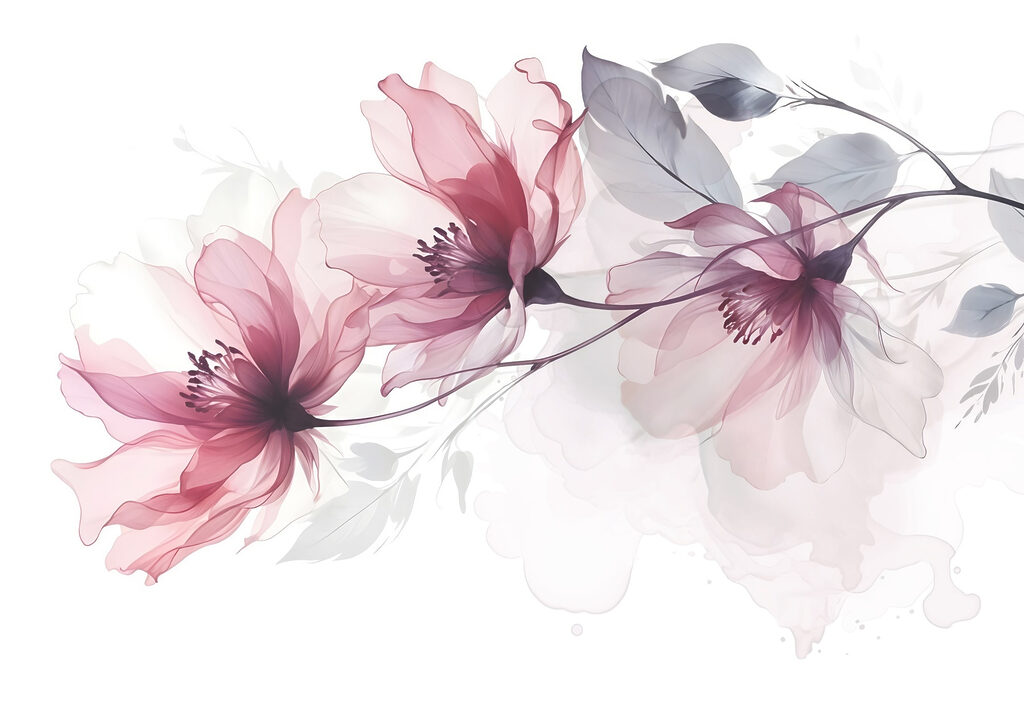 Roze bloemen aan takken — volledig ontwerp