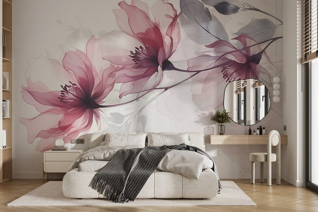 Roze bloemen aan takken — interieur 2