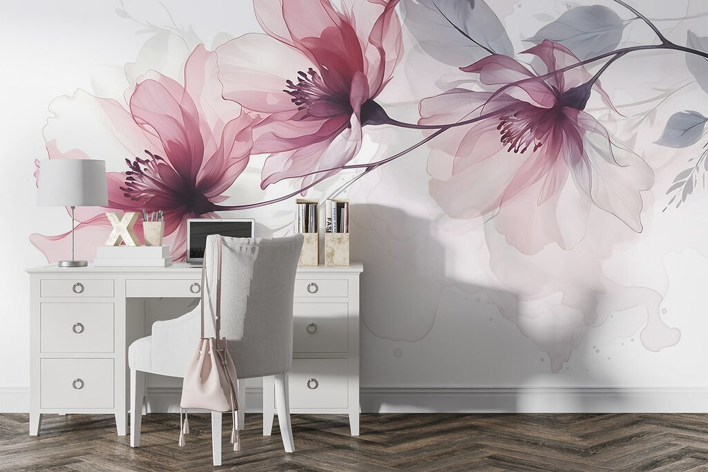 Roze bloemen aan takken — interieur 3