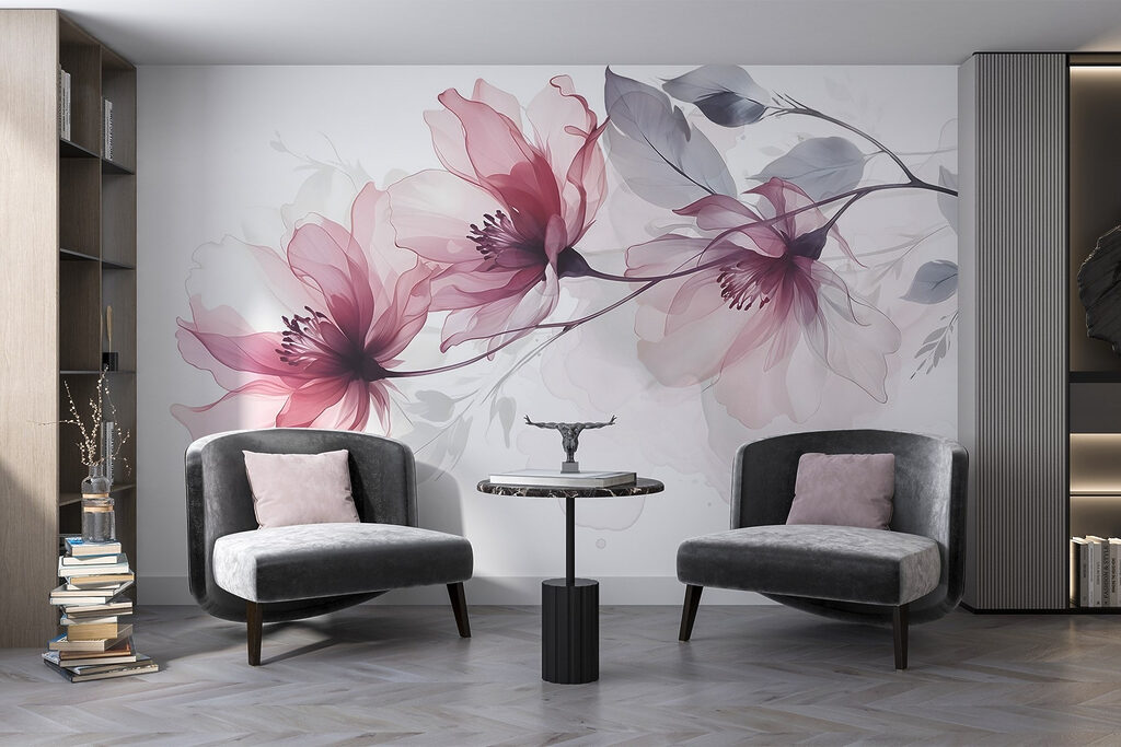 Roze bloemen aan takken — interieur 5