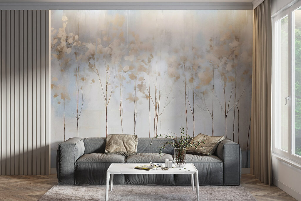 Bloemstelen over blauwe streken — interieur 2