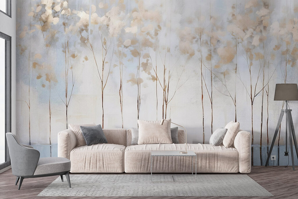 Bloemstelen over blauwe streken — interieur 4