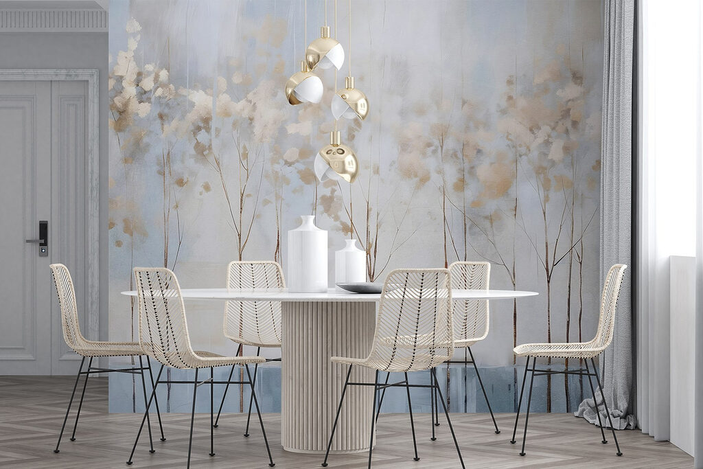 Bloemstelen over blauwe streken — interieur 5
