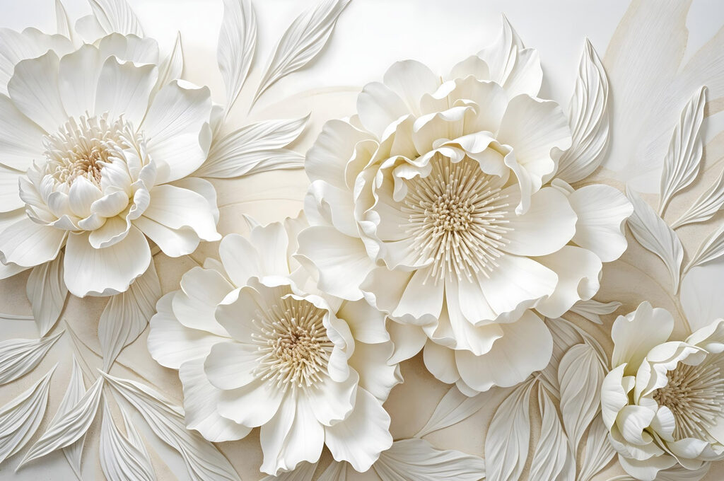 Witte bloemen met goudharten — volledig ontwerp