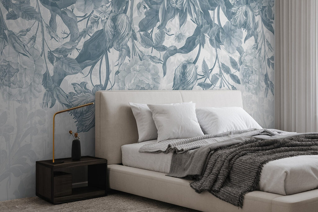 Delicaat bloemenpatroon in koele tinten — interieur 3