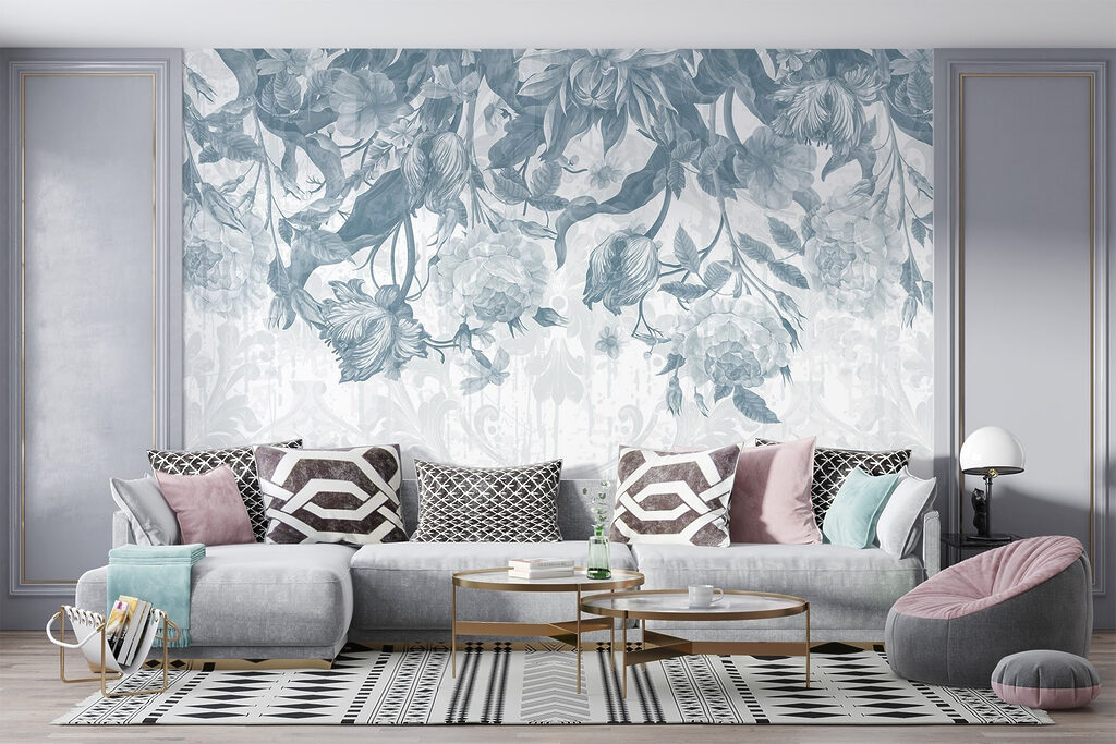 Delicaat bloemenpatroon in koele tinten — interieur 4