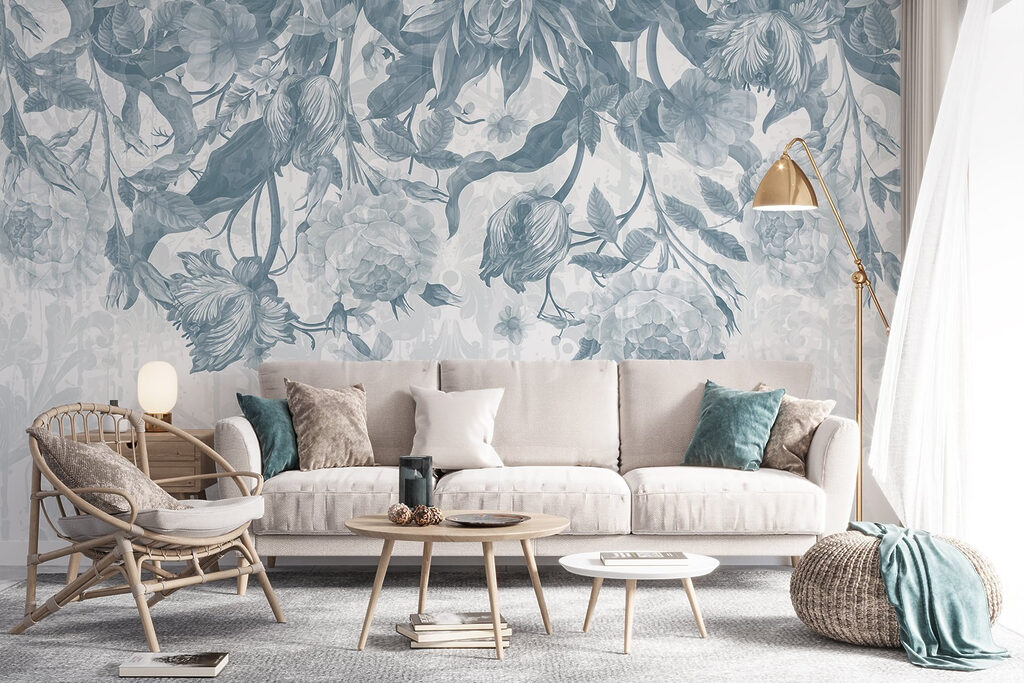 Delicaat bloemenpatroon in koele tinten — interieur 5