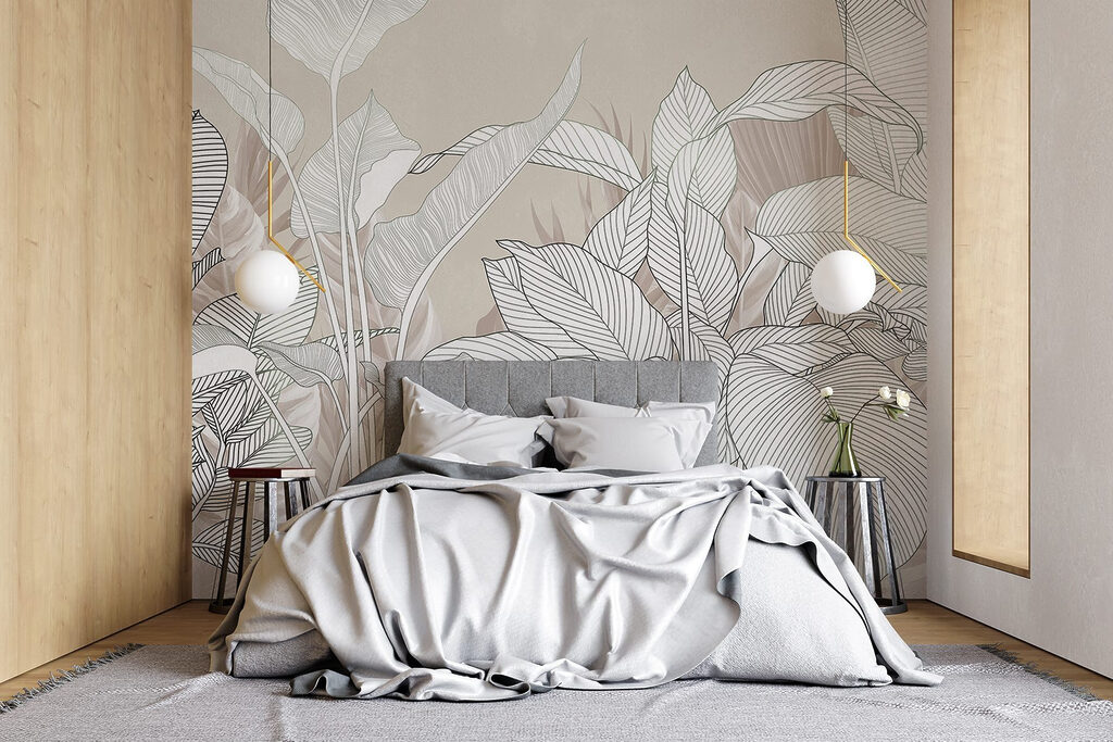 Witte bladnerven op beige — interieur 2