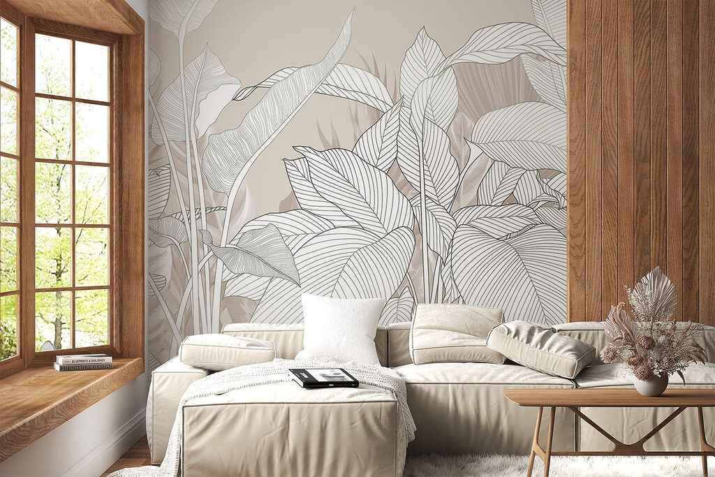 Witte bladnerven op beige — interieur 3